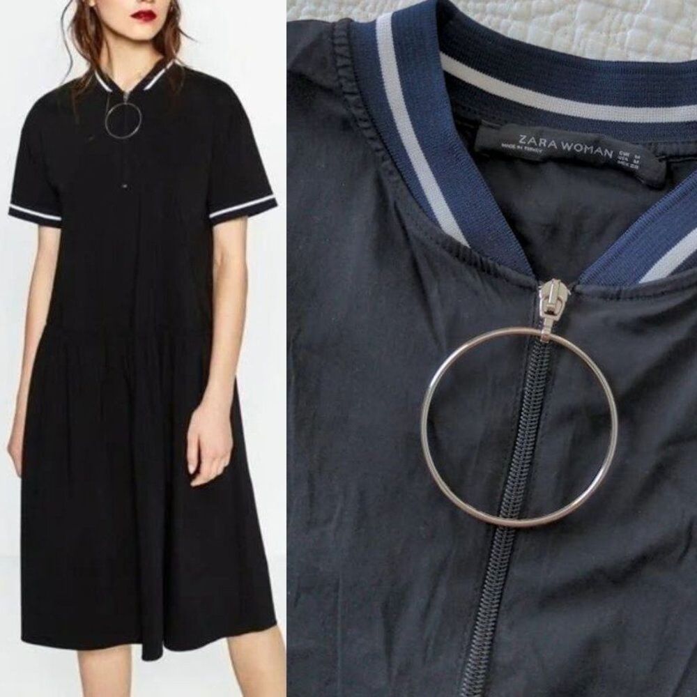 Zara Woman Dress Drop Waist O-Ring Oversized Stripe Varisty Preppy Medium